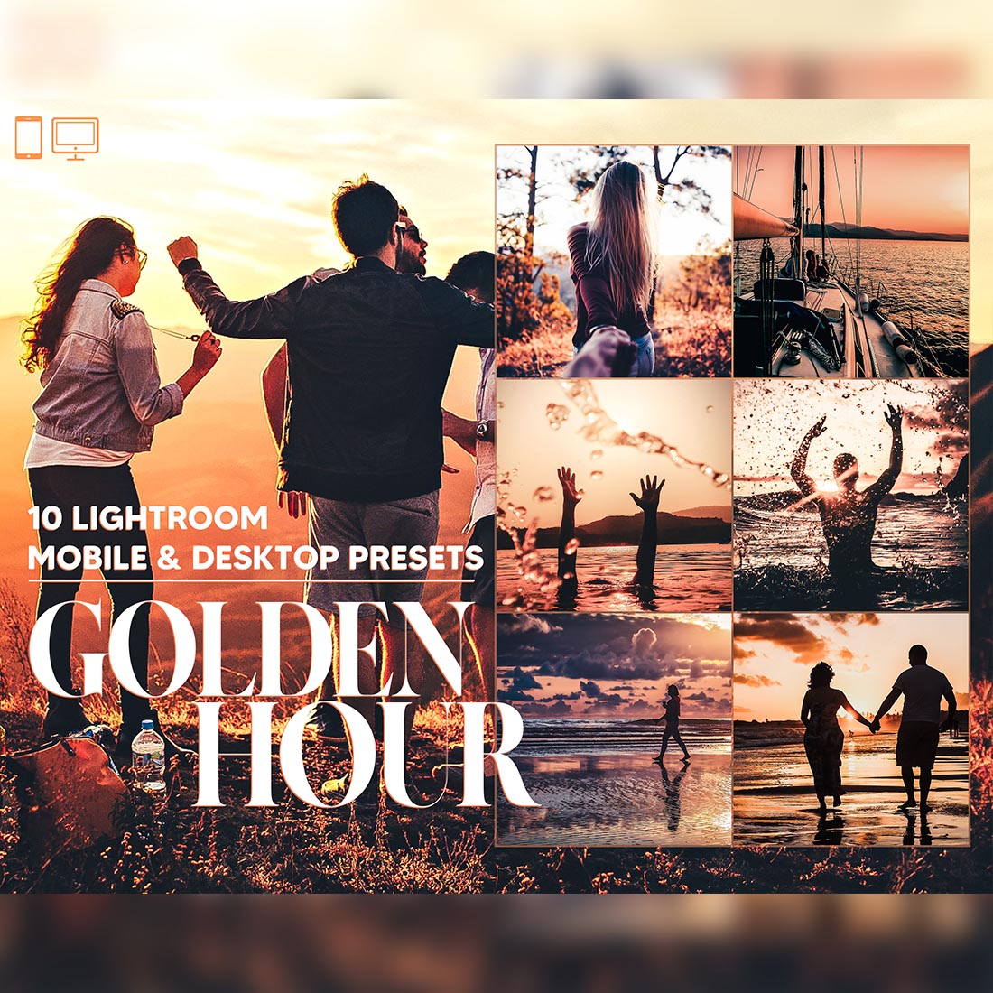 10 Golden Hour Lightroom Presets, Sunset Mobile Preset cover image.