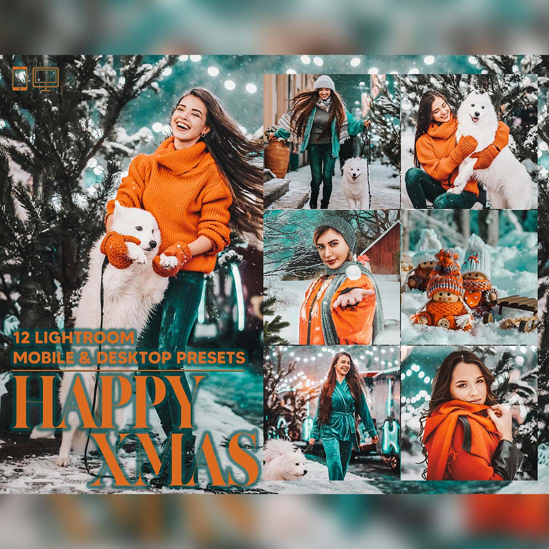 12 Christmas Lightroom Presets, Happy Xmas Mobile Preset, Holiday Desktop, Lifestyle Portrait Theme For Instagram LR Filter DNG Bright cover image.