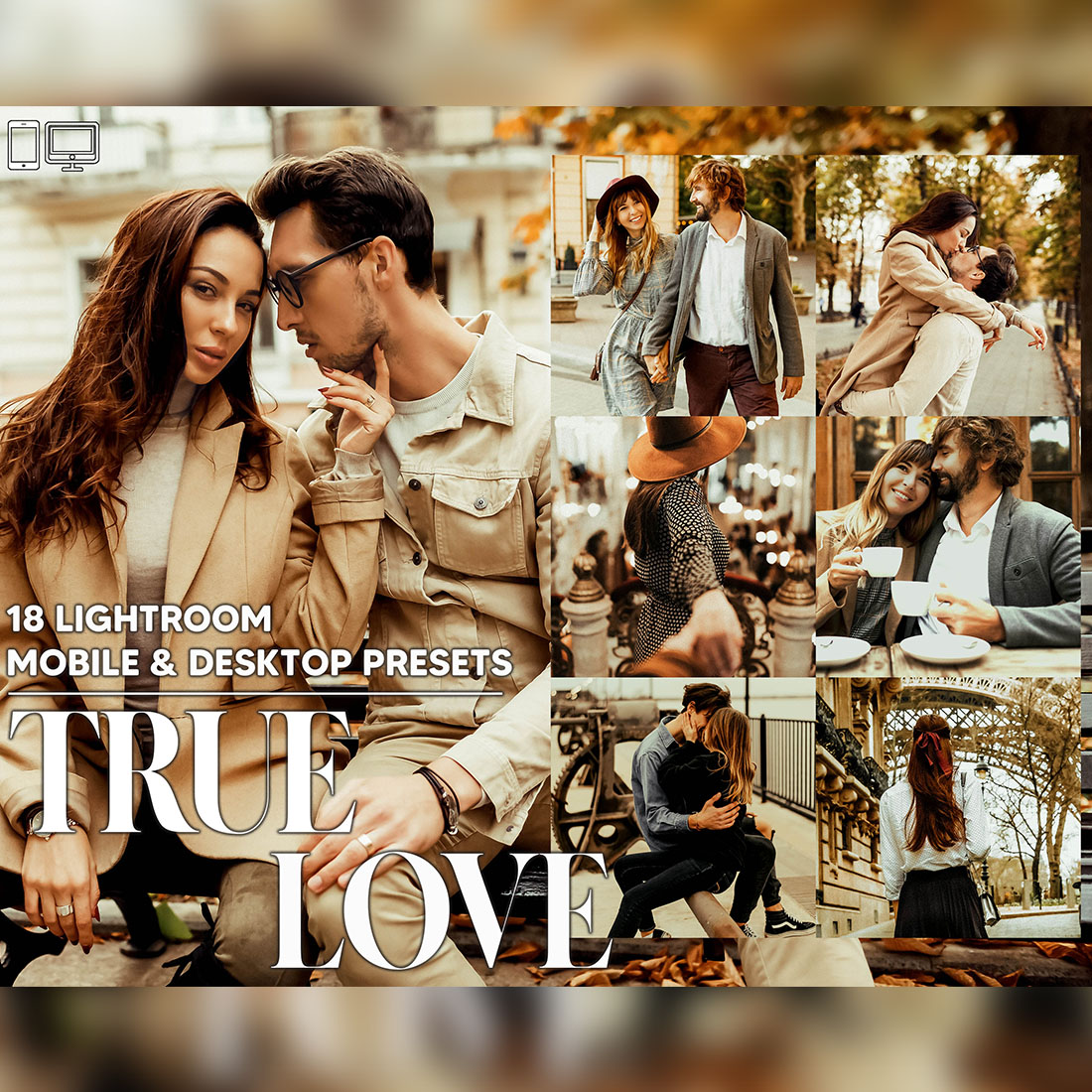 18 True Love Lightroom Presets, Romance Mobile Preset, Warm Desktop LR Lifestyle DNG Instagram Vintage Filter Theme Portrait Season cover image.