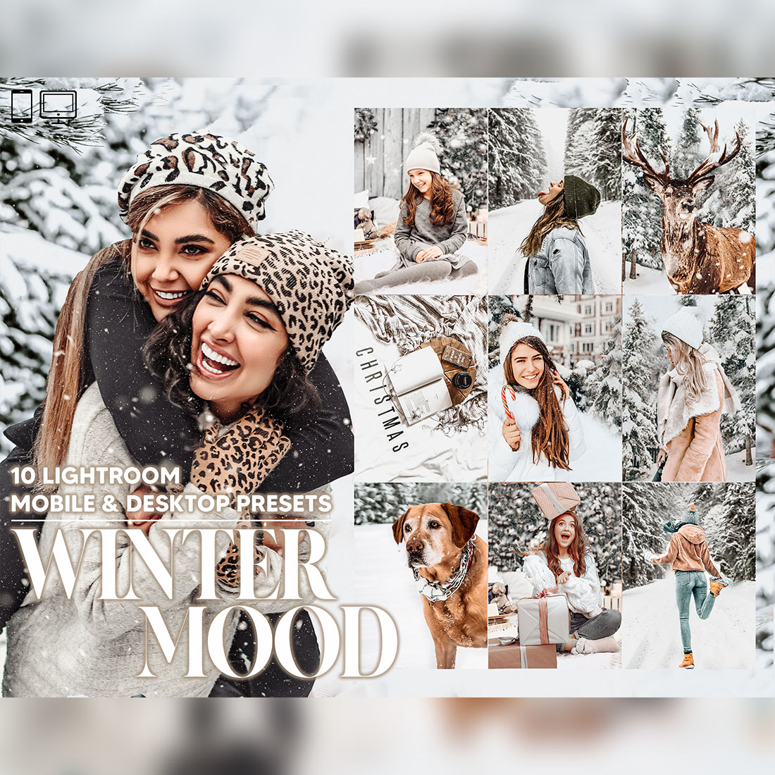 10 Winter Mood Lightroom Presets, Christmas Mobile Preset, Bright Desktop, Blogger And Lifestyle Theme For Instagram LR Filter DNG Portrait cover image.