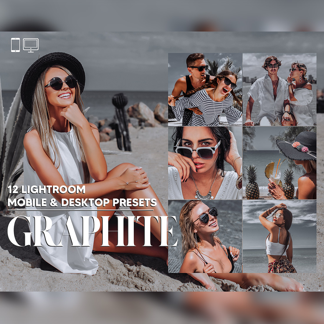 12 Graphite Lightroom Presets, Smooky Gray Mobile Preset, Grey Desktop, Portrait And Lifestyle Theme For Instagram, Blogger LR Filter DNG cover image.