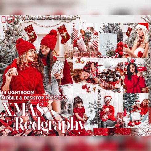 14 Xmas Redgraphy Lightroom Presets, Christmas Mobile Preset, Winter Desktop, Blogger And Lifestyle Theme Instagram LR Filter DNG Portrait cover image.
