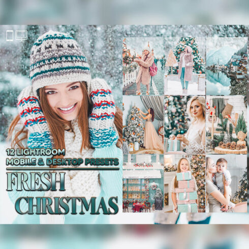 12 Fresh Christmas Lightroom Presets, Holiday Mobile Preset, Green And Blue Desktop LR Filter DNG Scheme Lifestyle Theme For Portrait, Instagram cover image.