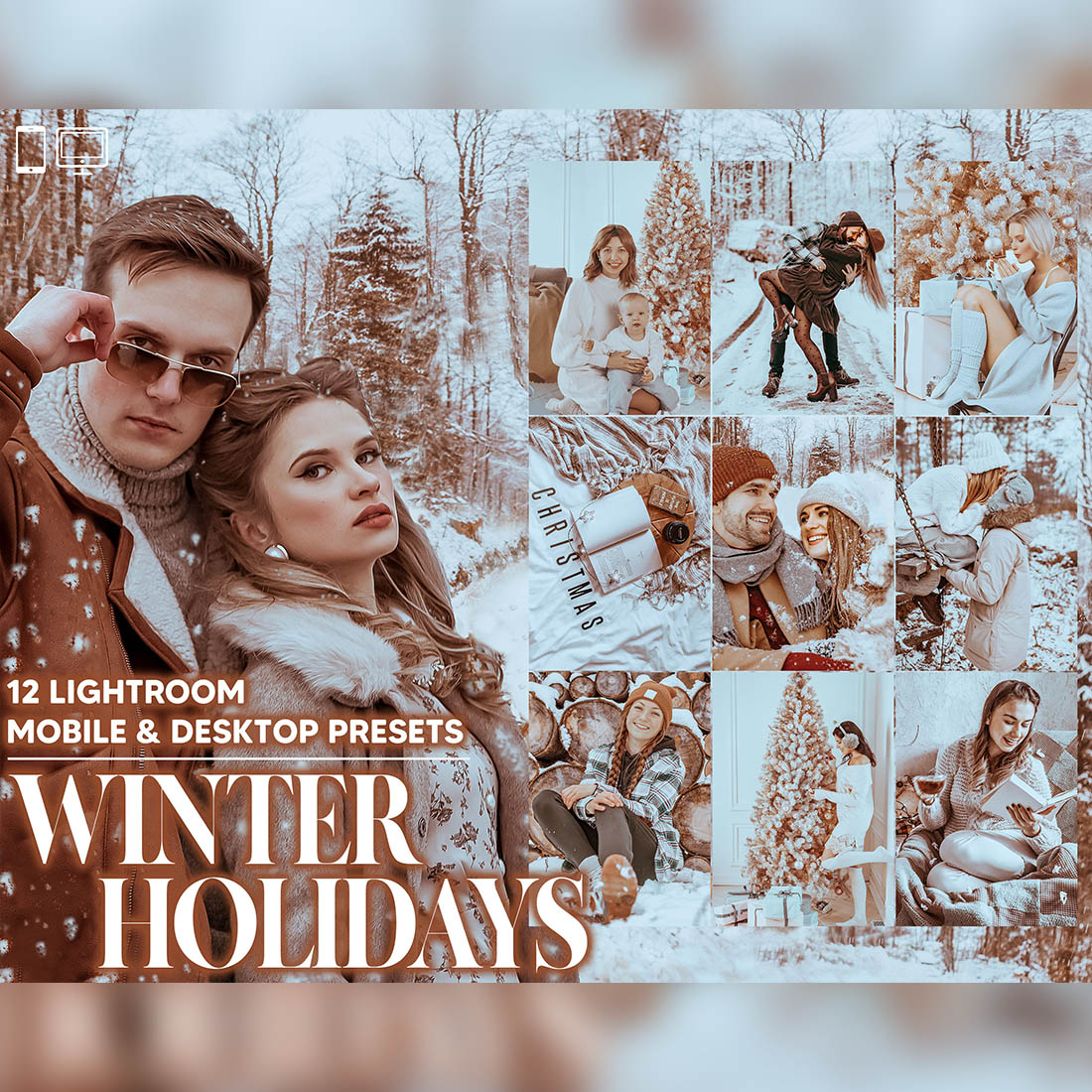 12 Winter Holidays Lightroom Presets, Xmas Mobile Preset, Cocoa Desktop, Blogger And Lifestyle Theme For Instagram LR Filter DNG Portrait cover image.