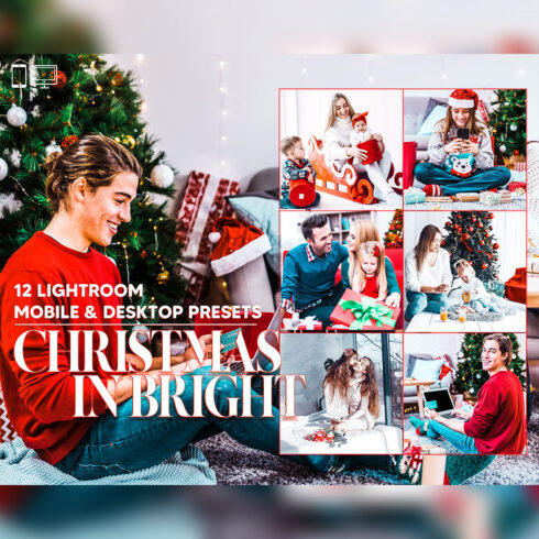 12 Christmas In Bright Lightroom Presets, Xmas Mobile Preset, Holiday Desktop, Lifestyle Theme For Instagram Blogger LR Filter DNG Portrait cover image.