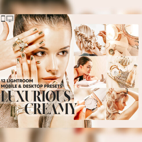 12 Luxurious Creamy Lightroom Presets, Nude Tone Mobile Preset, Vanilla Bright Desktop, Lifestyle Portrait Theme For Instagram LR Filter DNG cover image.