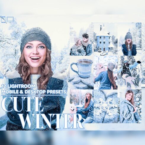 12 Cute Winter Lightroom Presets, Snow Mobile Preset, Christmas Desktop LR Lifestyle DNG Instagram Blue Filter Theme Portrait Season cover image.