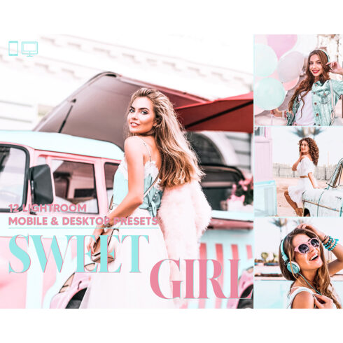 12 Sweet Girl Lightroom Presets, Colorful Mobile Preset, Pink Desktop LR Filter DNG Portrait Instagram Theme, Pastel Fashion, Blogger CC cover image.
