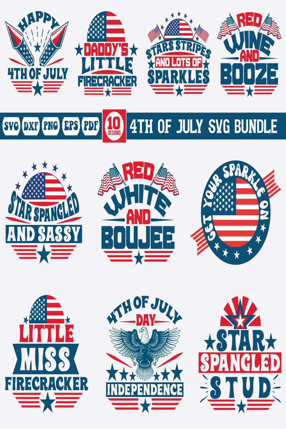 4th of July Svg bundle pinterest preview image.