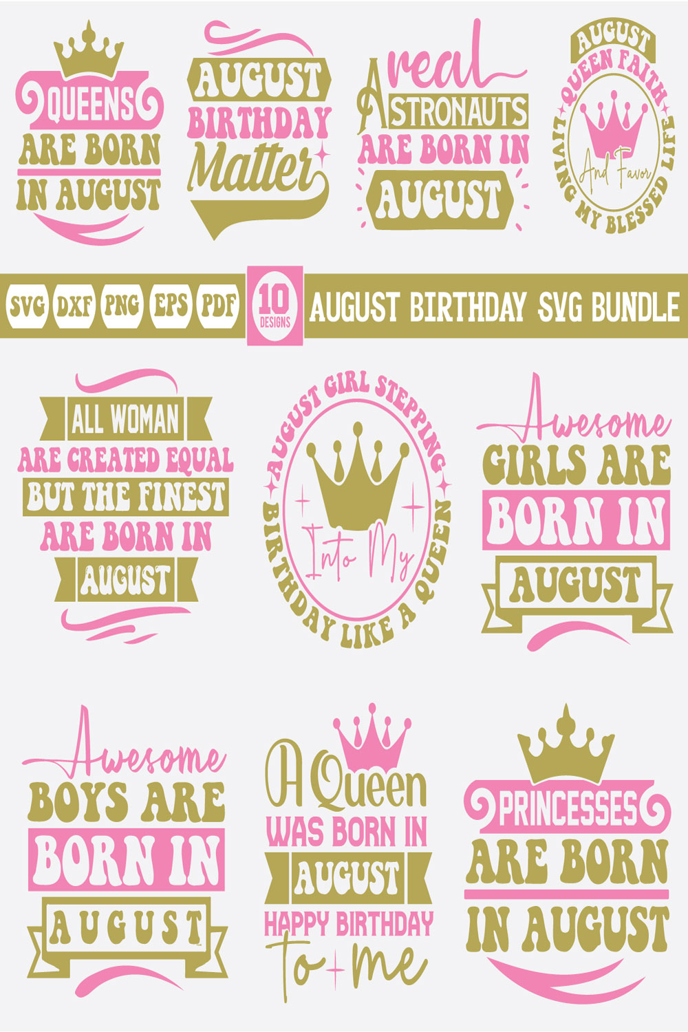 august birthday Svg Bundle pinterest preview image.