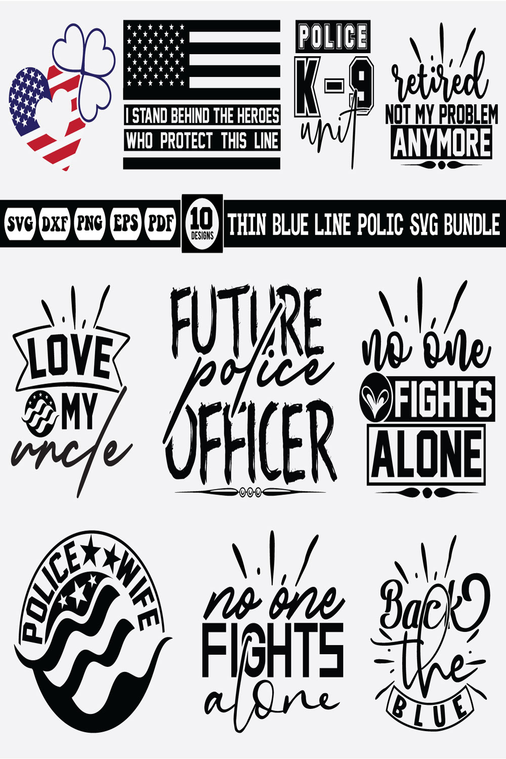 Thin Blue Line Police Svg bundle pinterest preview image.