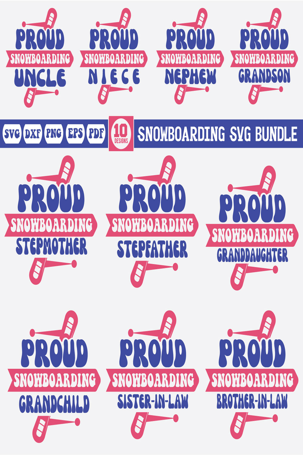 Snowboarding Svg Bundle Vol-1 pinterest preview image.