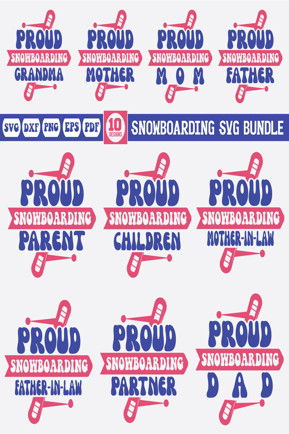 Snowboarding Svg Bundle pinterest preview image.