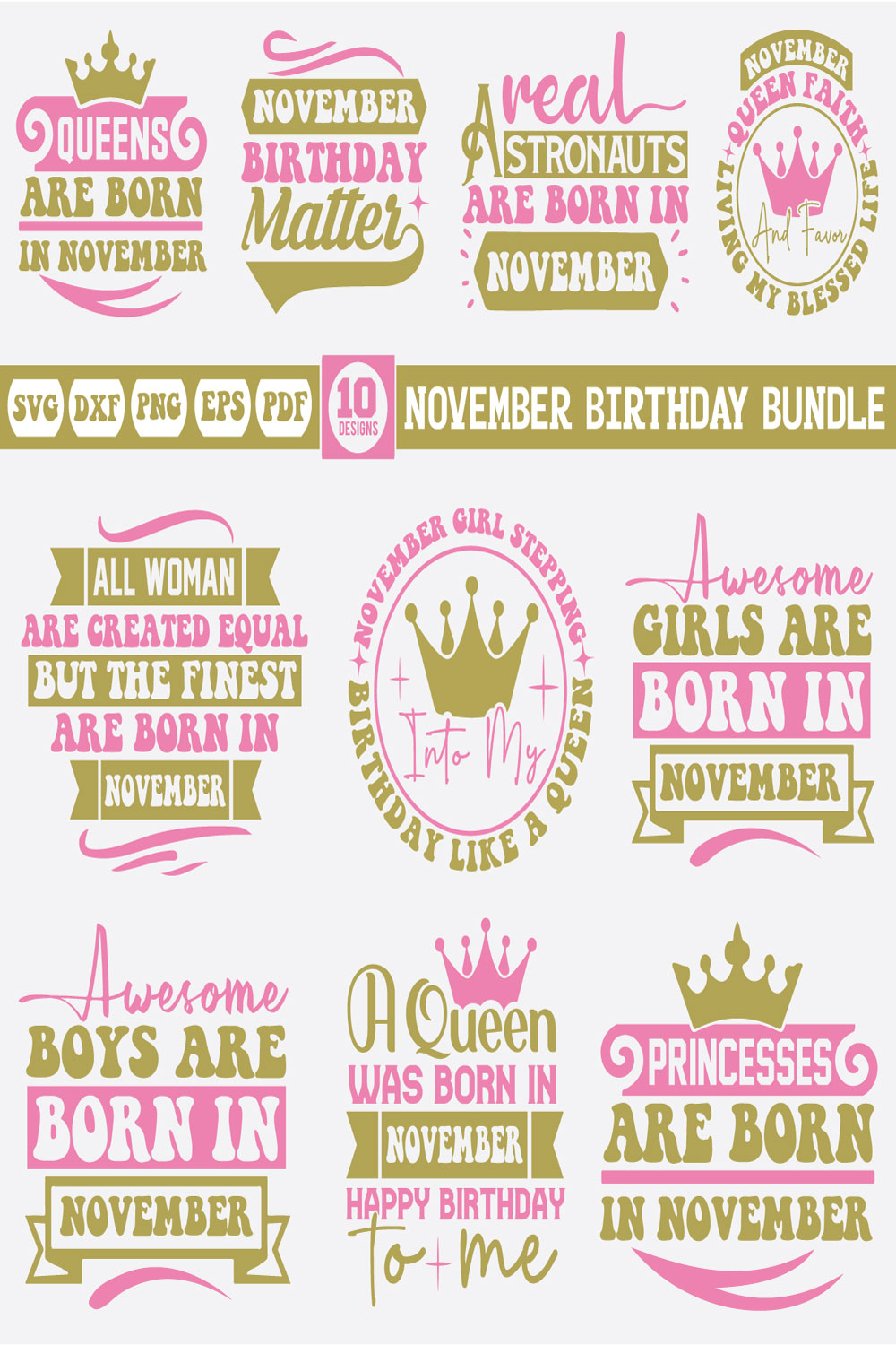 november Birthday Svg Bundle pinterest preview image.