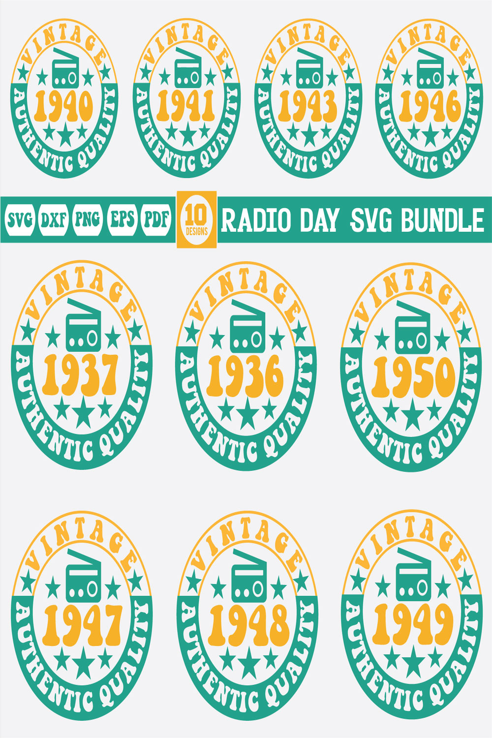 Radio Day Svg bundle pinterest preview image.