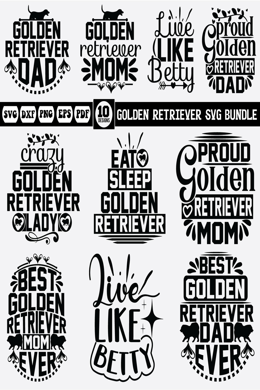 golden retriever Svg bundle pinterest preview image.