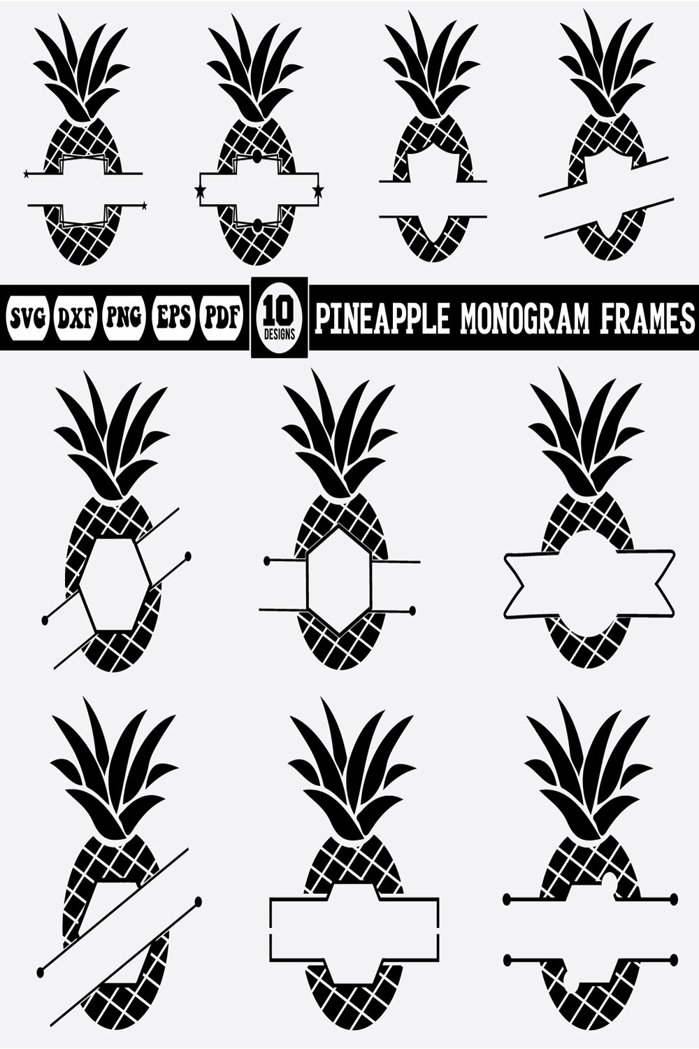 Pineapple Monogram Frames Svg Bundle pinterest preview image.