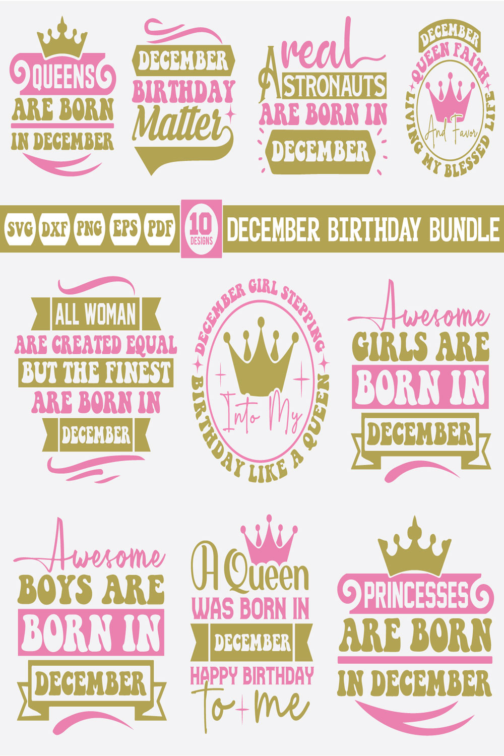 december birthday Svg Bundle pinterest preview image.