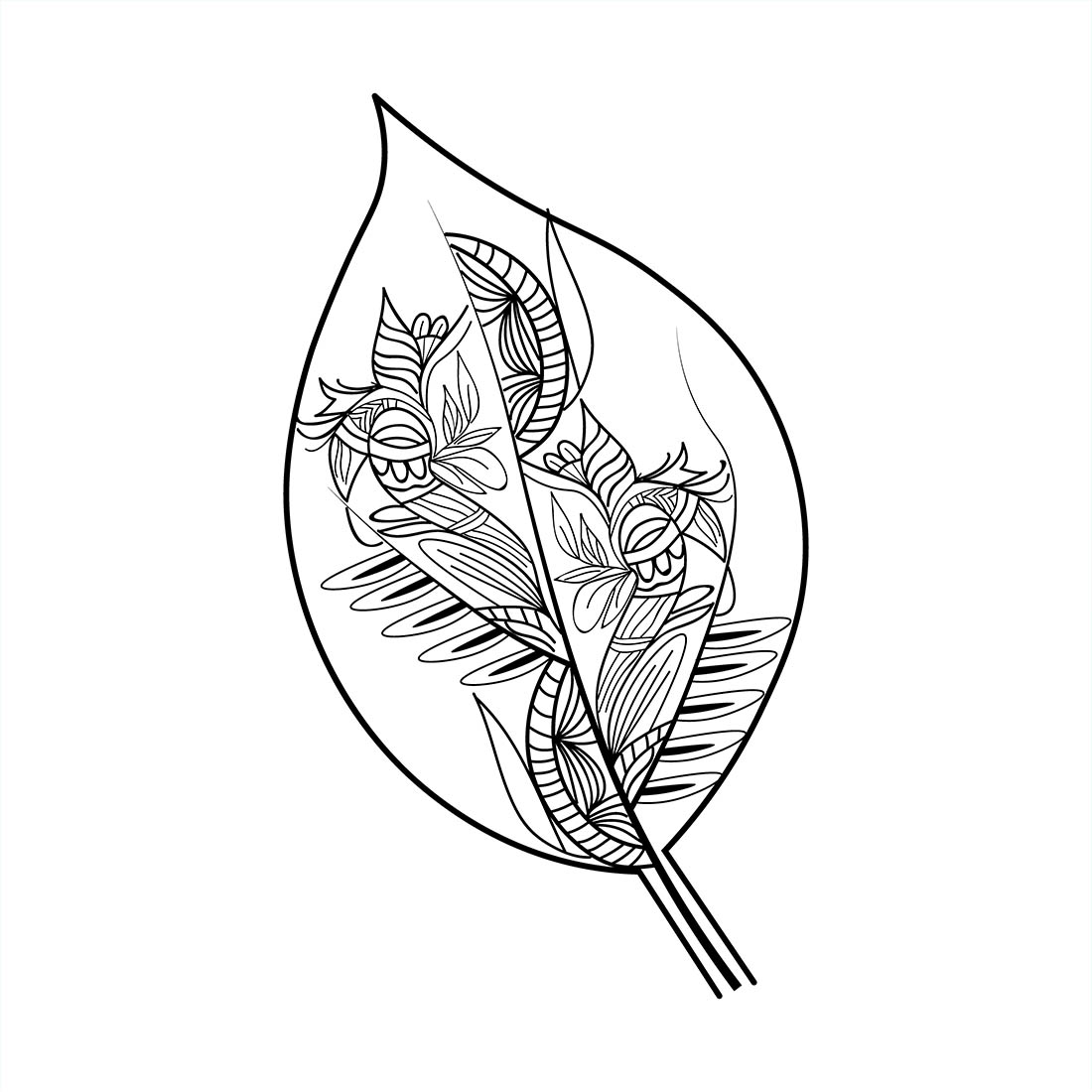 leaf line art, flower cluster drawing, relaxation flower coloring pages for adults, detailed flower coloring pages, detailed flower coloring pages printable preview image.