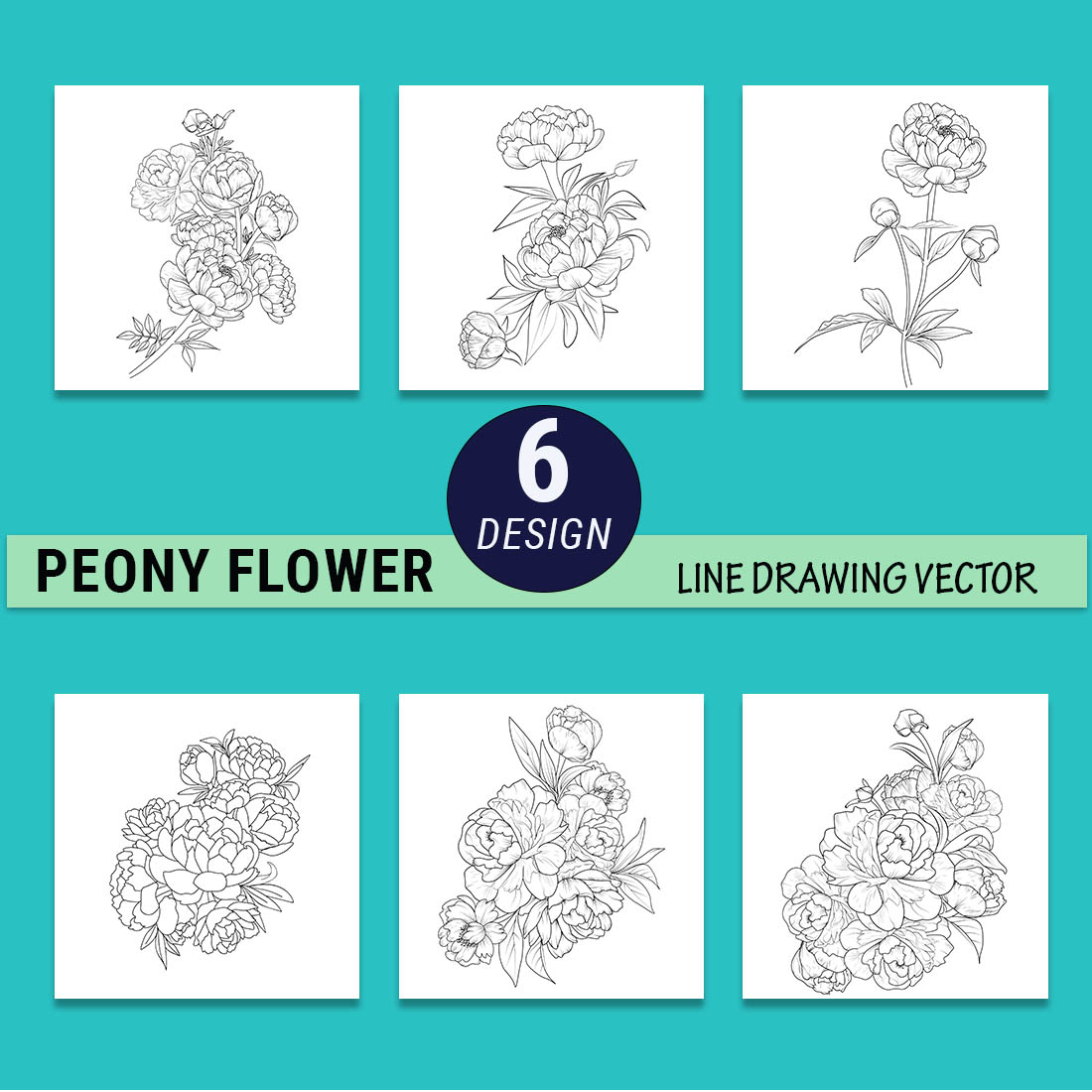 Peony flower line art, peony line drawing tattoo, linework peony tattoo design, scientific peony botanical illustration Peony flower sketch art preview image.