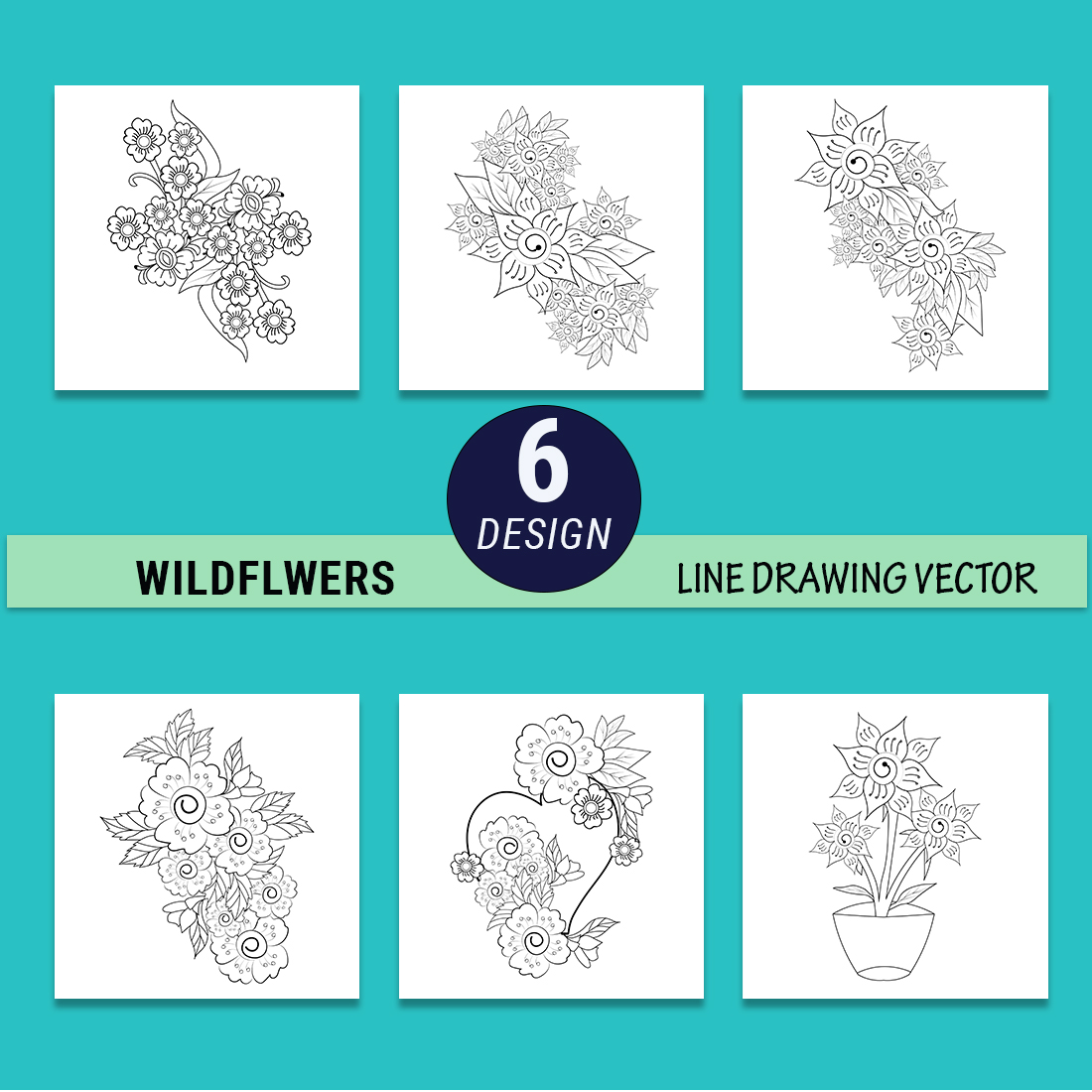 wildflower drawing, outline wildflower drawing, wildflower drawing tattoo, botanical wildflower drawing preview image.