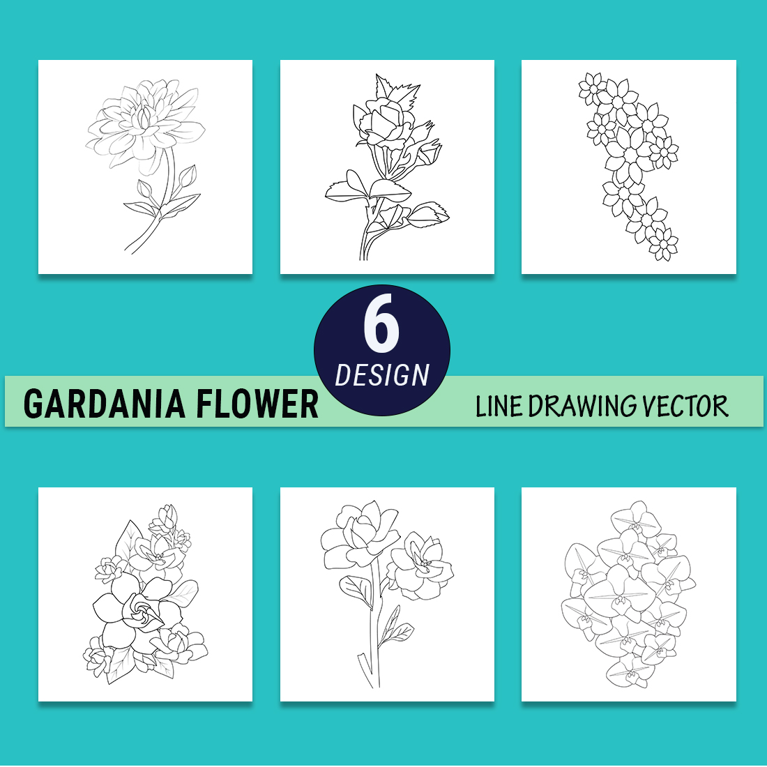 Botanical gardenia drawing, realistic gardenia flower drawing, tattoo gardenia flower drawing, minimalist gardenia tattoo preview image.