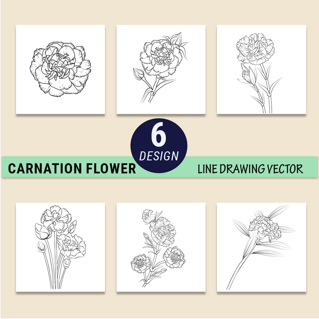 Dianthus flower drawing, carnation flower line art, carnation clipart black and white, simple carnation line drawing preview image.