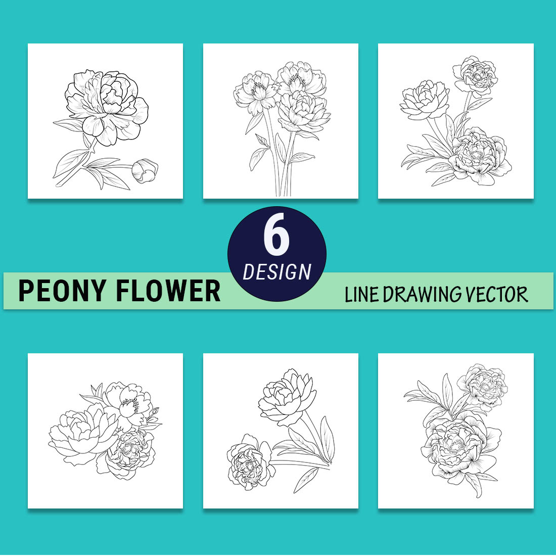 Peony flower art, Paeonia suffruticosa simple outline peony drawing, Paeonia suffruticosa shikoku, tattoo outline, peony flower drawing preview image.