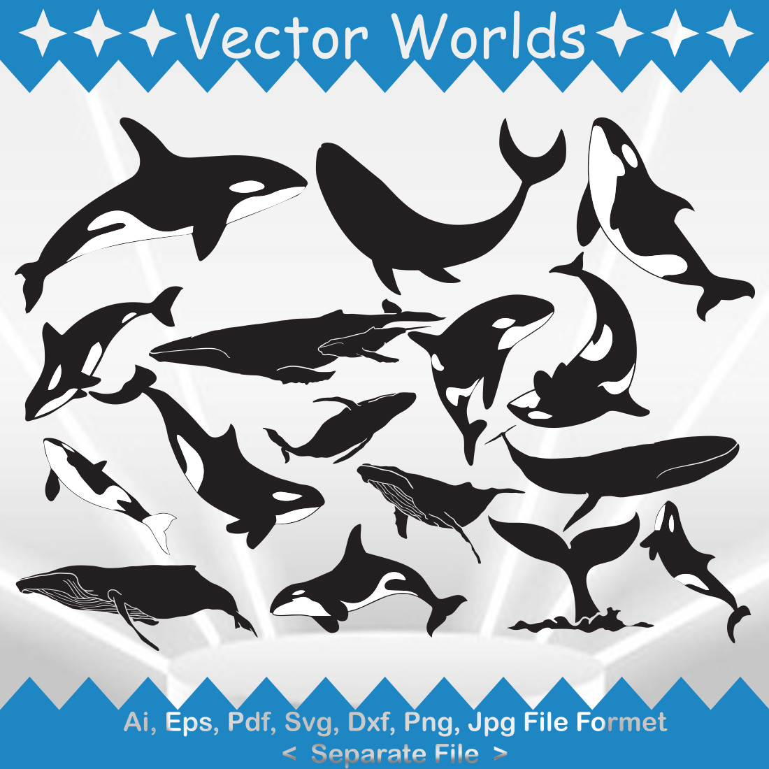 Blue Whale SVG Vector Design preview image.