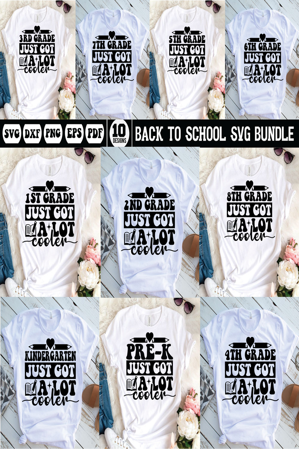 back to school svg bundle pinterest preview image.