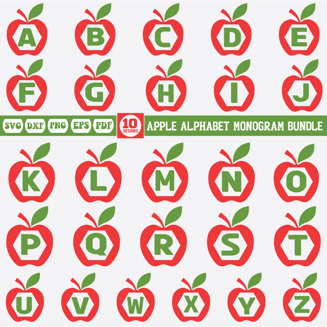 apple Alphabet Monogram Svg Bundle cover image.