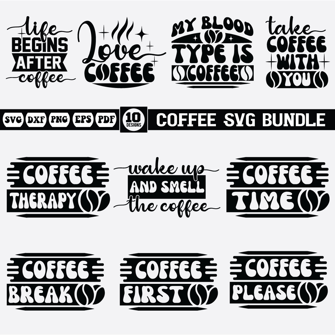 coffee Svg design bundle cover image.