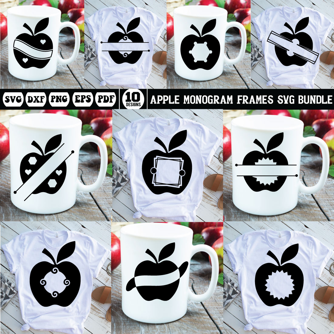 apple Monogram Frames Svg Bundle preview image.