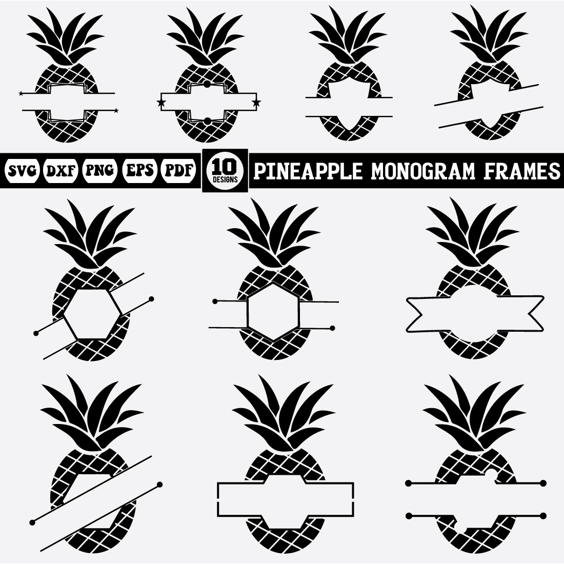 Pineapple Monogram Frames Svg Bundle cover image.