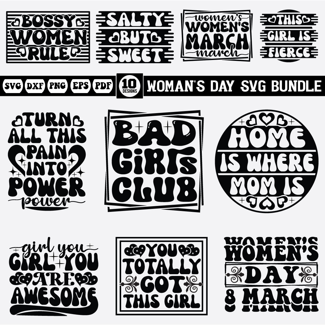 woman's day Svg bundle preview image.