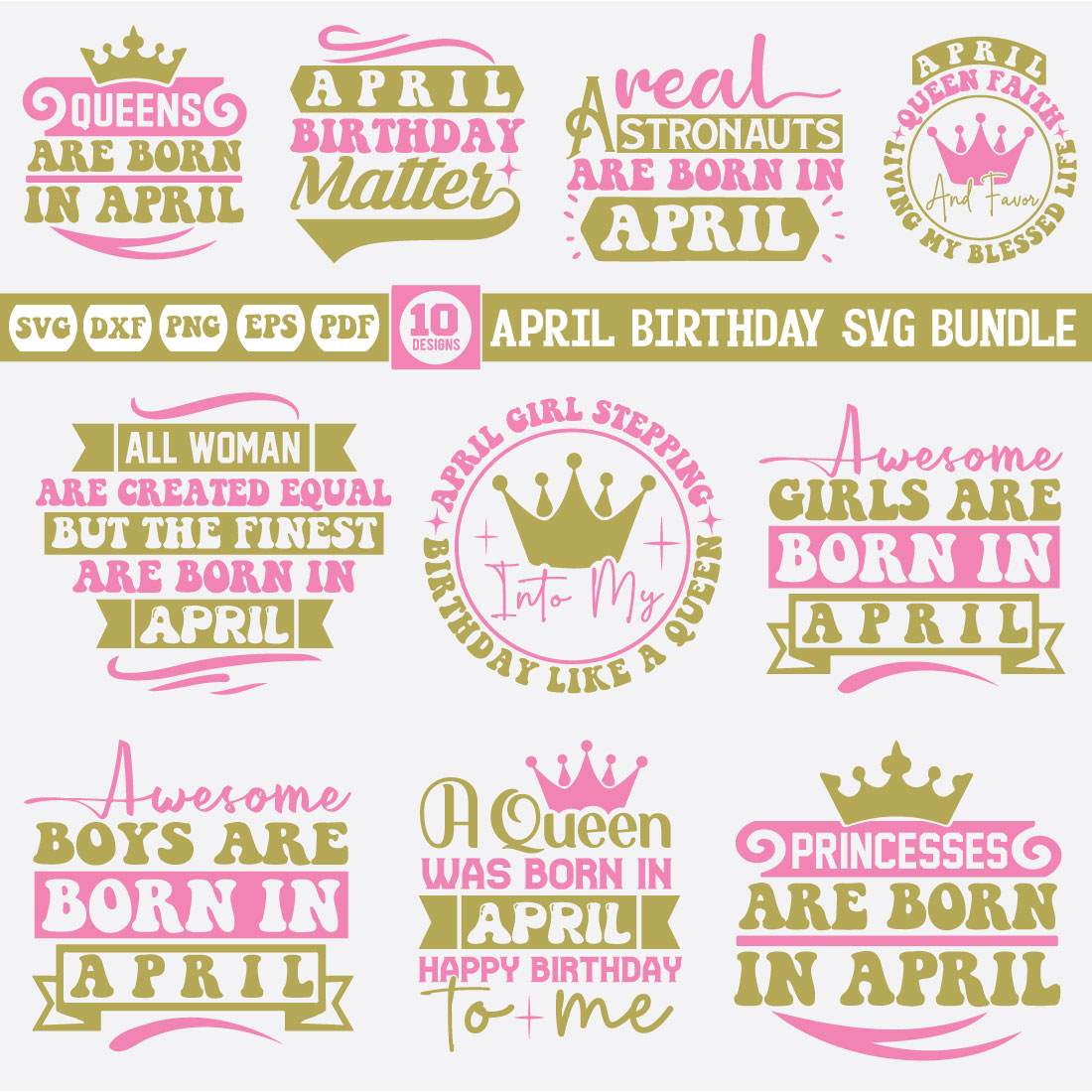 April birthday svg bundle preview image.