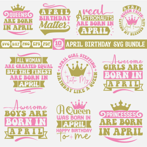 April birthday svg bundle cover image.