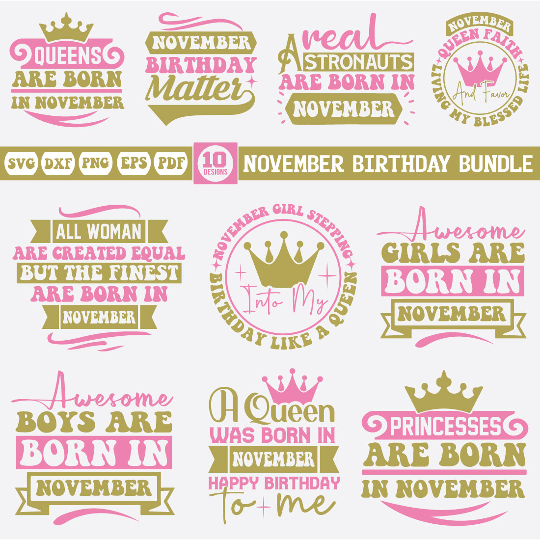 november Birthday Svg Bundle cover image.