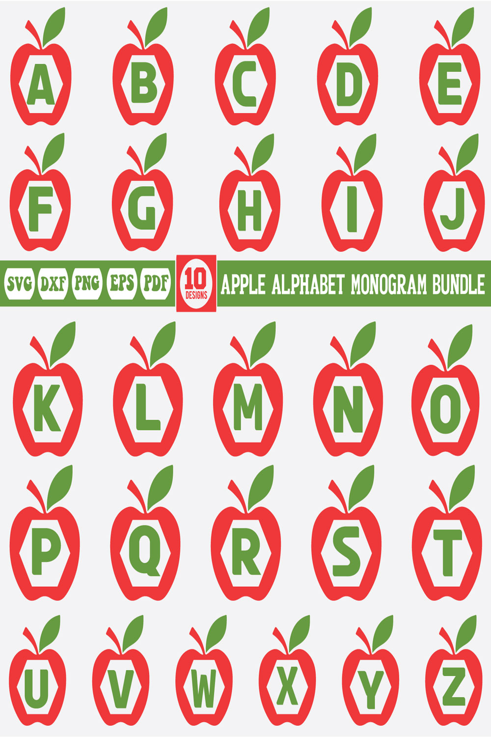 apple Alphabet Monogram Svg Bundle pinterest preview image.