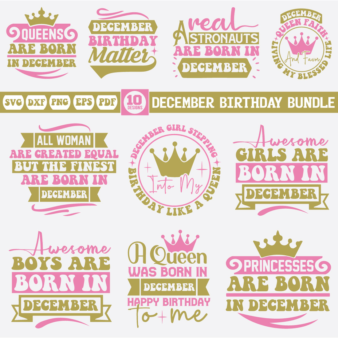 december birthday Svg Bundle preview image.