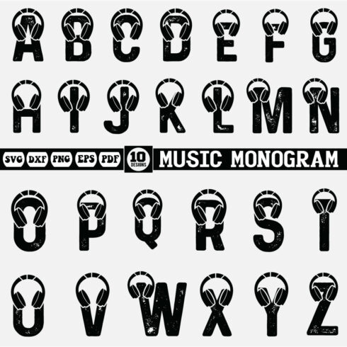 Music Alphabet Monogram Svg Bundle cover image.