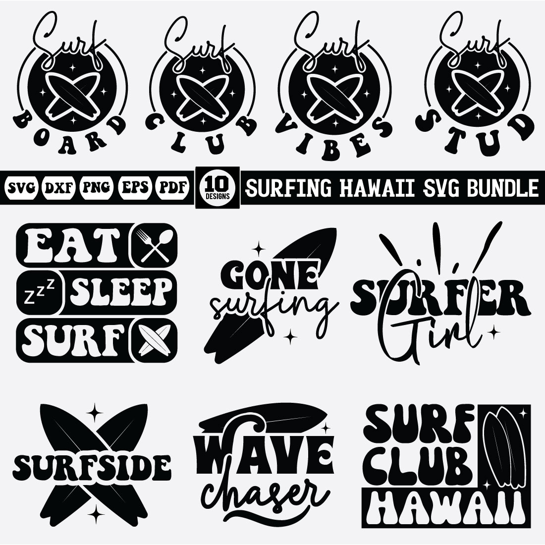 Surfing Hawaii Svg bundle preview image.