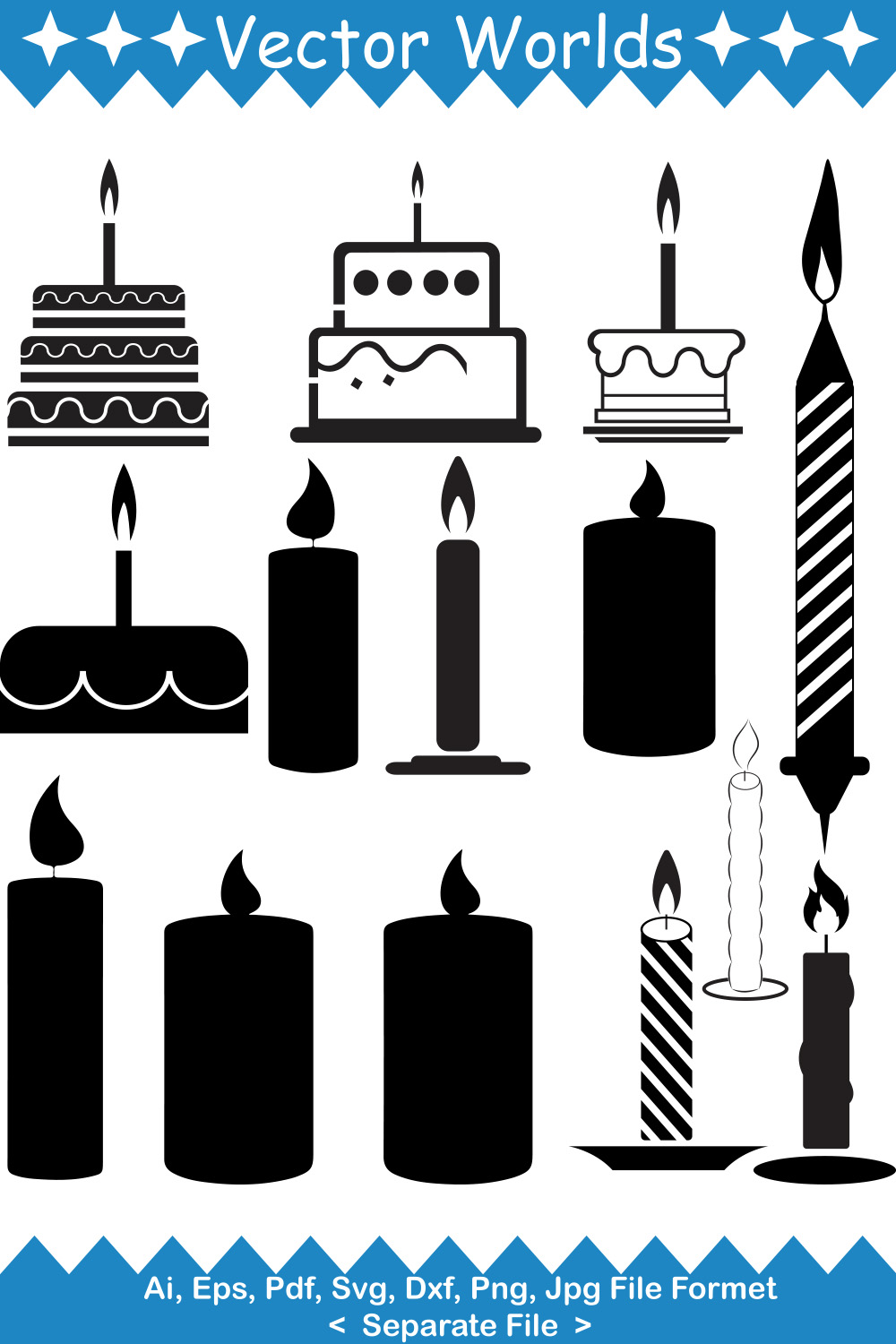 Cake candle SVG Vector Design pinterest preview image.