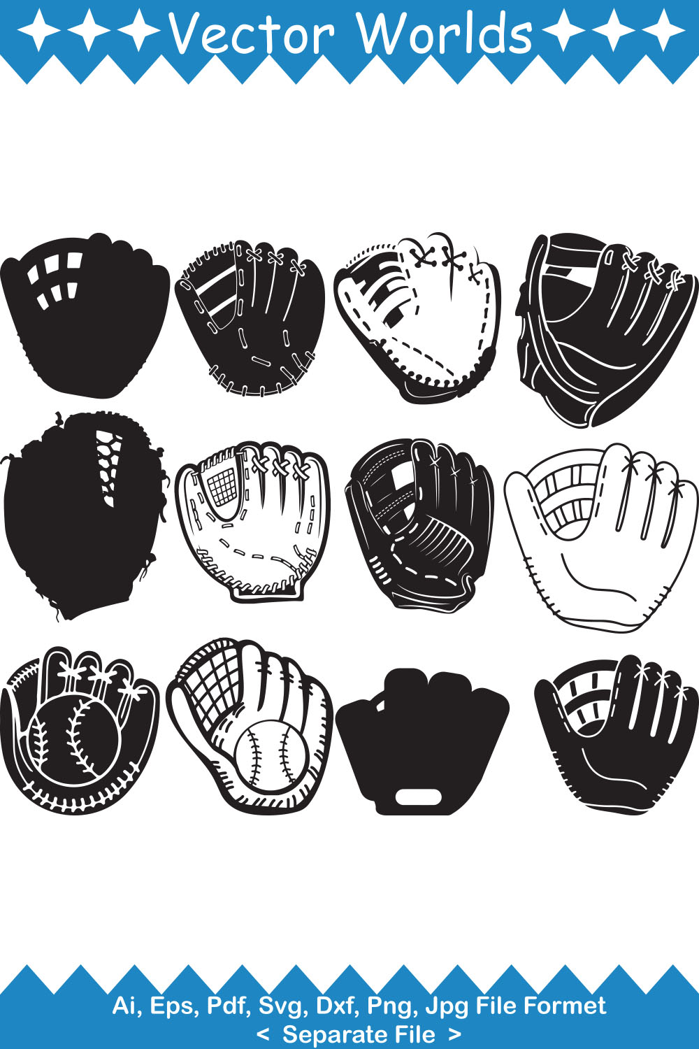 Baseball Gloves SVG Vector Design pinterest preview image.