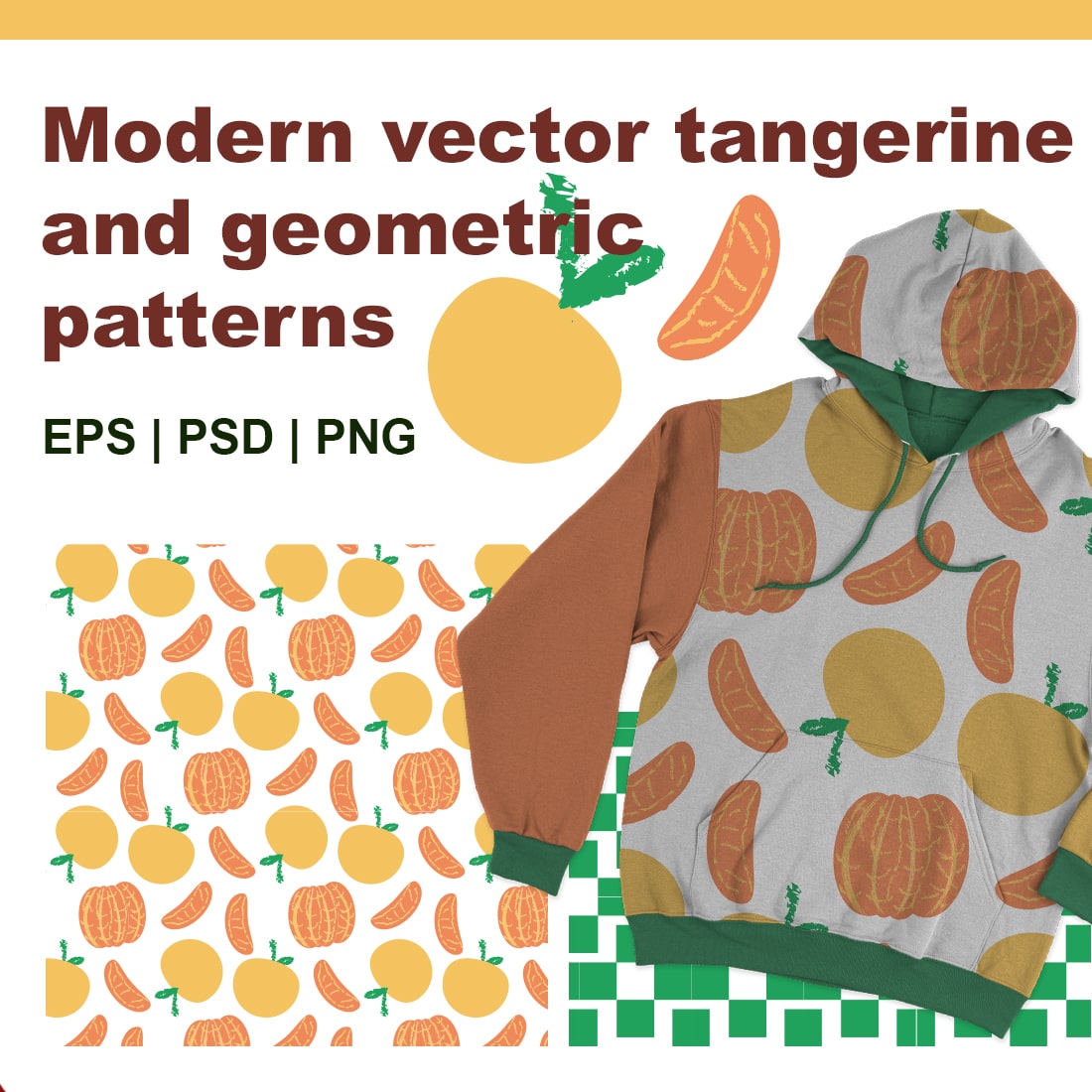 All eyes on your product with this design! Exclusive and modern tangerine and geometric patterns design for your successful projects! cover image.