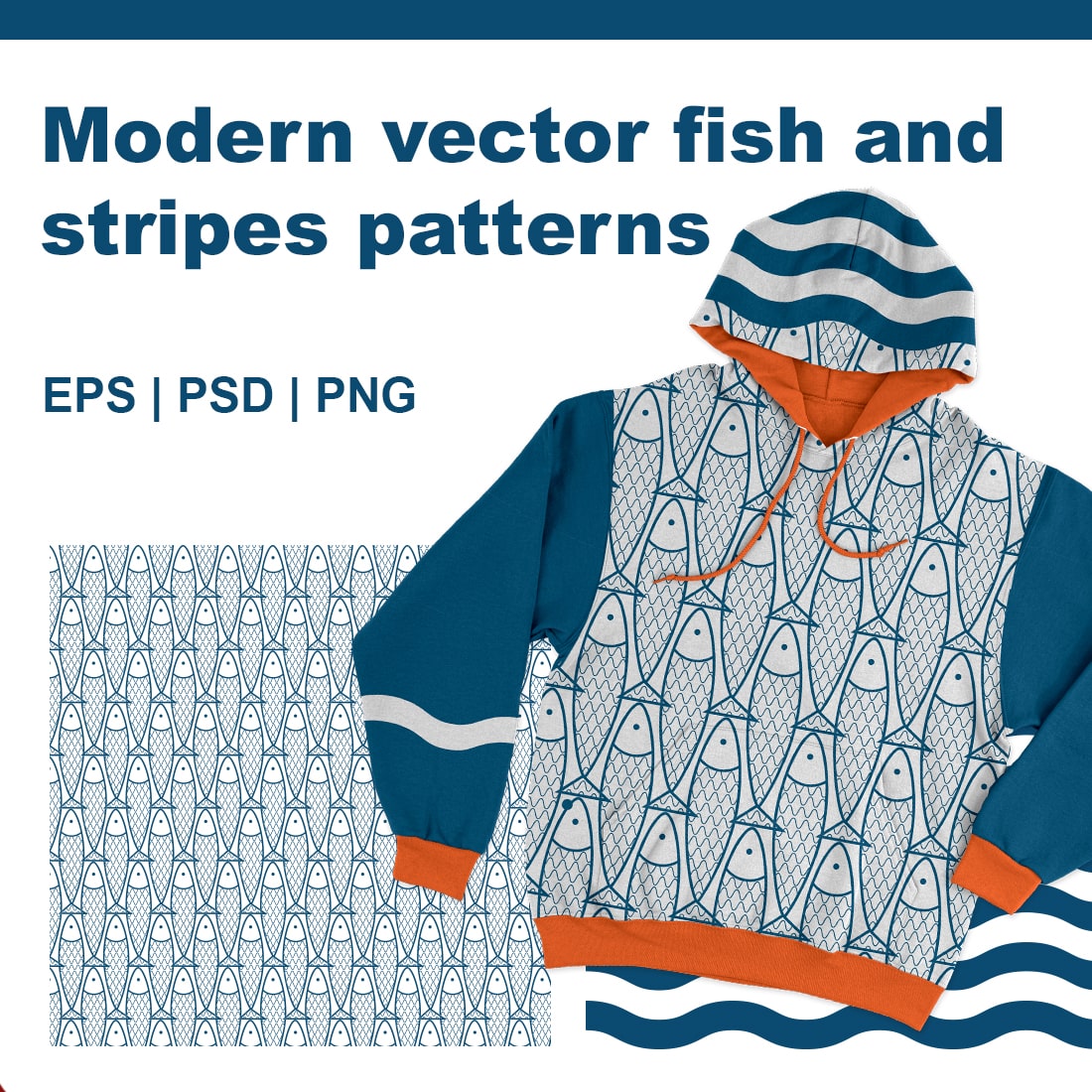 All eyes on your product with this design! Exclusive and modern fish and color striped pattern design for your successful projects! preview image.