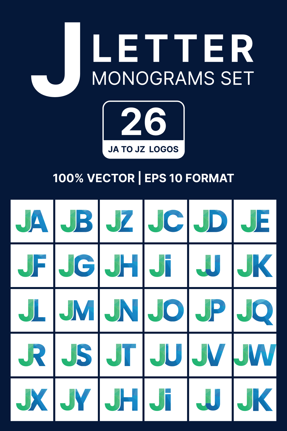 26 JA to JZ Alphabet Monograms pinterest preview image.