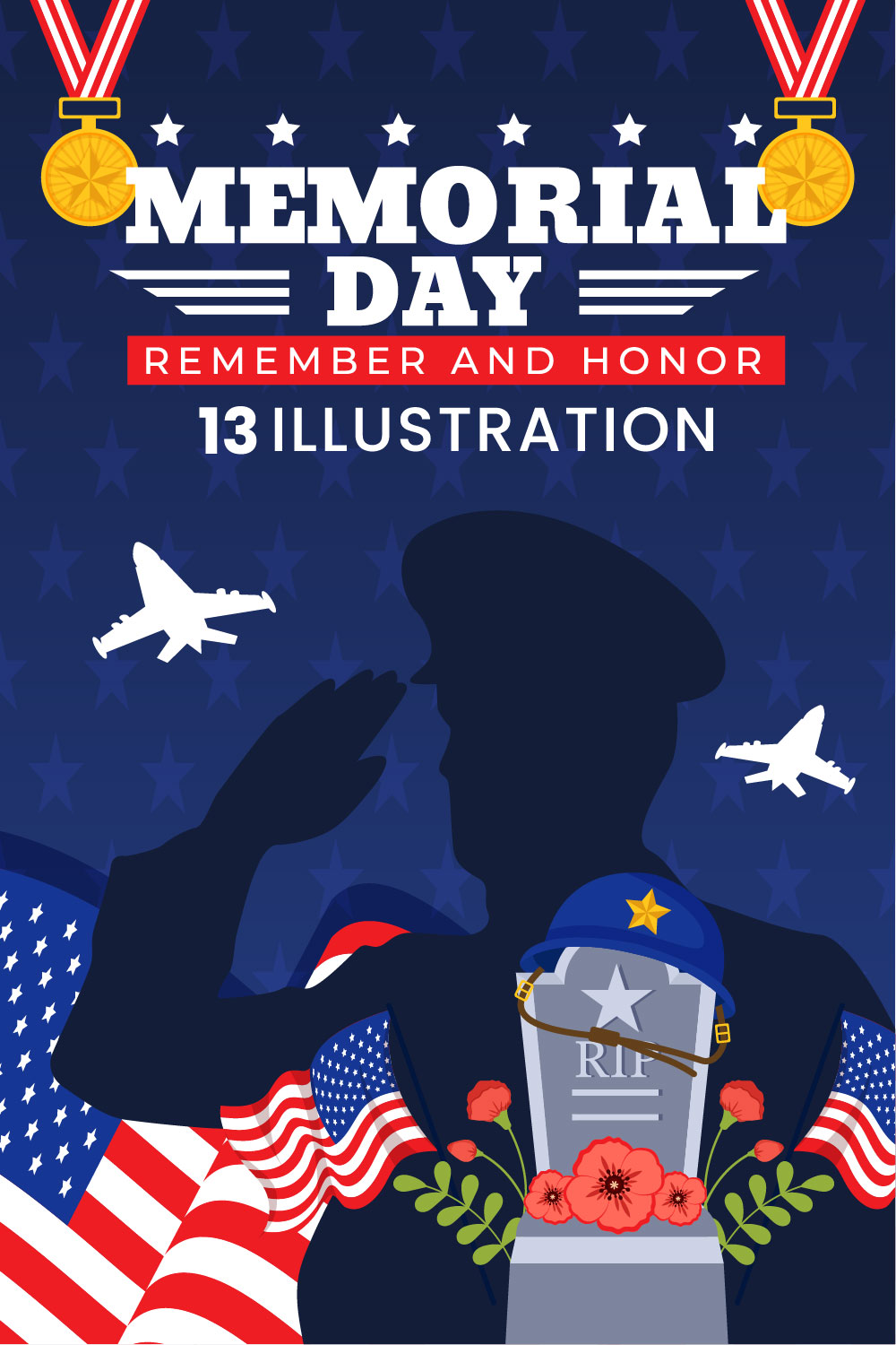 13 Memorial Day Illustration pinterest preview image.