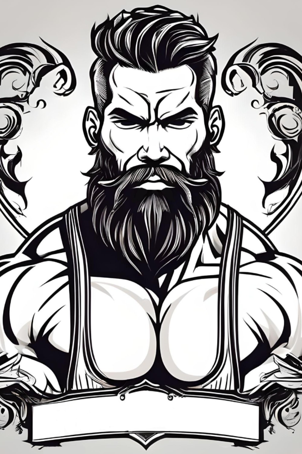 Brutal man, beard, logo, black and white, barbershop pinterest preview image.