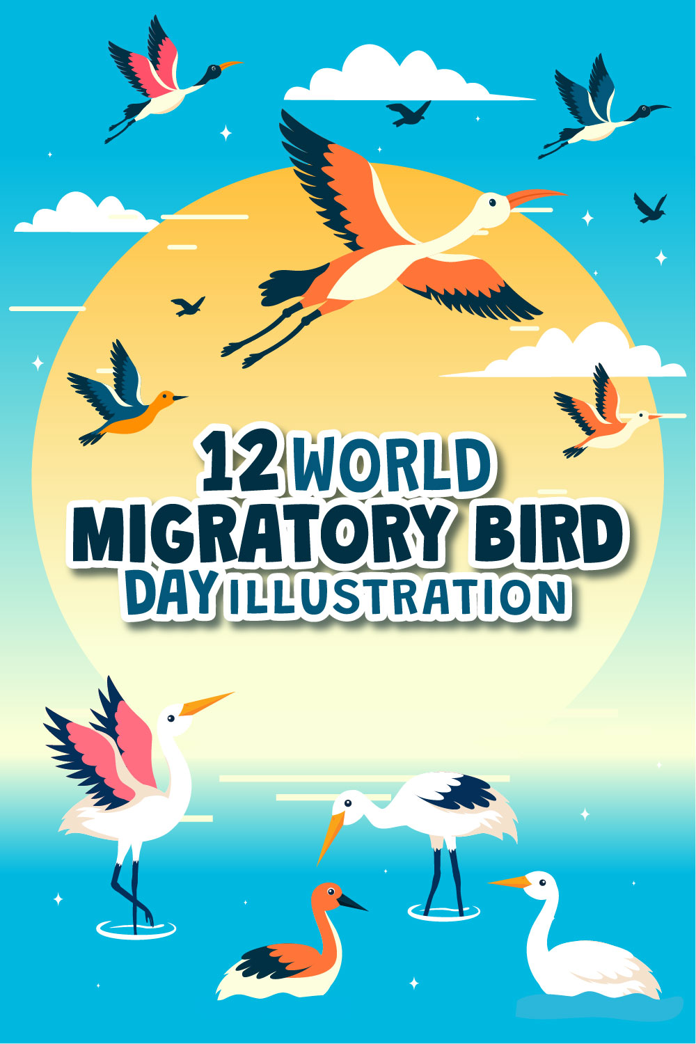12 World Migratory Bird Day Illustration pinterest preview image.
